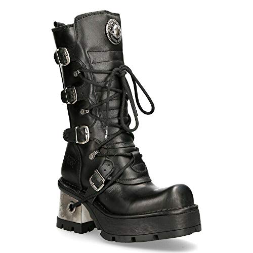 NEW ROCK 373-S33 Botas Negras para Mujer 100% Cuero Estilo Motorista Gótica Punk Rock 39