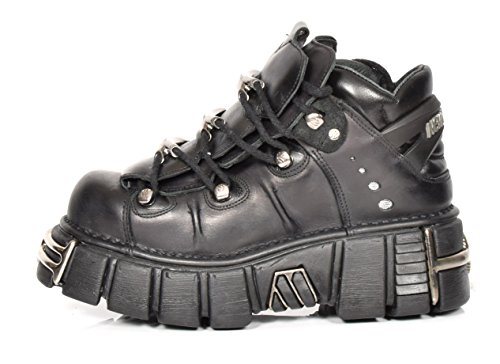 New Rock Botines de Cuero Cordones Zapatos de Plataforma Metálicos Estilo Gótico Retro Negro (EU 40)