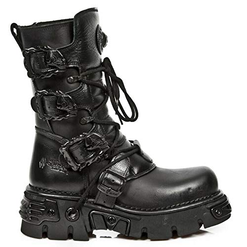 New Rock M.391-S18 Botas Negras Reactor Unisex Metálicas Estilo Motorista Gótico Punk 38