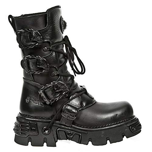 New Rock M.391-S18 Botas Negras Reactor Unisex Metálicas Estilo Motorista Gótico Punk 38