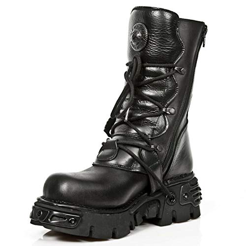 New Rock M.391-S18 Botas Negras Reactor Unisex Metálicas Estilo Motorista Gótico Punk 38