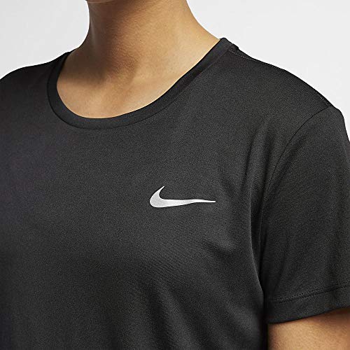 NIKE W NK Miler Top SS T-Shirt, Mujer, Black/Reflective Silv, M