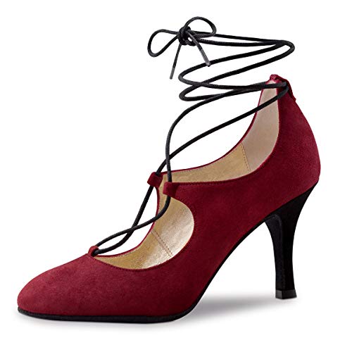 Nueva Epoca Dunja - Zapatos de baile para mujer, piel de ante burdeos, ancho normal, tacón de 8 cm, fabricado en Italia, color Rojo, talla 38 2/3 EU