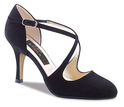 Nueva Epoca - Zapatos de noche para mujer Tanja LS - Piel de ante negra - Tacón de 6 cm - Con suela de calle., color Negro, talla 36 2/3 EU