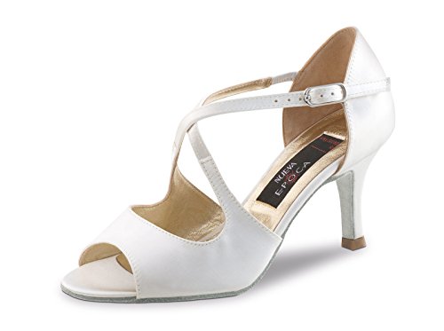 Nueva Epoca - Zapatos de novia para mujer, zapatos de baile y baile Mable LS - Blanco satinado - Tacón de 6 cm - Con suela de calle., color Blanco, talla 38 EU