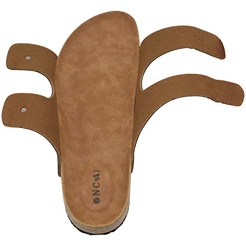 ONCAI Mules Sandalias para Hombre con Punta Abierta, Cuero Cómodas de Playa con Hebilla Zuecos Sandalias para Hombre Verano Zapatillas de Corcho para Caballeros Caqui Talla 43