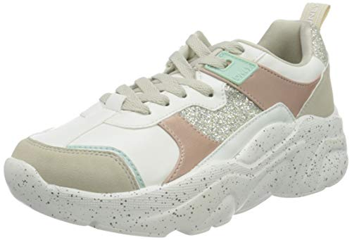 ONLY ONLSANNA-4 PU Chunky Sneaker, Zapatillas Mujer, White Detail W Glitter, 38 EU