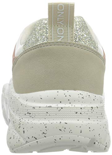 ONLY ONLSANNA-4 PU Chunky Sneaker, Zapatillas Mujer, White Detail W Glitter, 41 EU