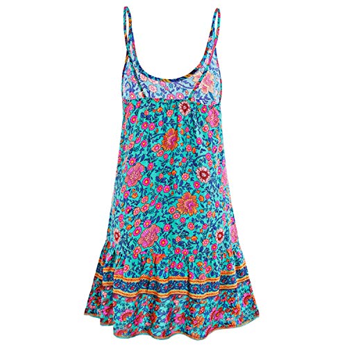 Onsoyours Mujer Mini Vestido Verano Estampado Floral Cuello En V para Sin Mangas Cortos Playa Boho Casual Tops Camiseta Floja Vestido Verde 34