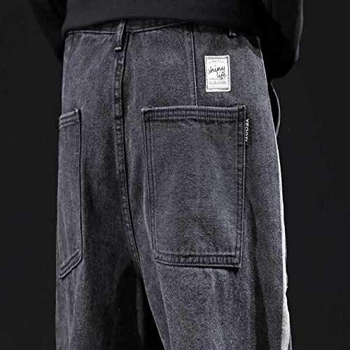 Pantalones Vaqueros de Tiro Medio para Hombre Otoño Sueltos cónicos Estampado de Rayas Laterales Elástico Tobillo Hip-Hop Street Wear Pantalones harén, con Bolsillo 38