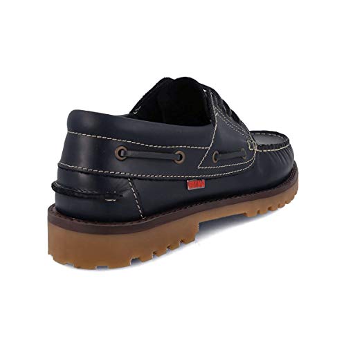 PAYMA - Zapatos Náuticos Sport Casual Hombre, Mujer, Niño. Clásicos 3-Ojales de Piel. Piso de Goma. Tallas Grandes 45 46 47. Cierre Cordones o Velcro. Color: Azul Marino; Talla EU 43