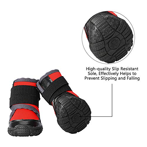 PETLOFT Botas para Perros, 4pcs Antideslizante Botas Perro con Correa de Cierre Adjustable para Perros Pequeños Medianos Grandes, Fácil de Poner Perro Protector Pata (M, Rojo)