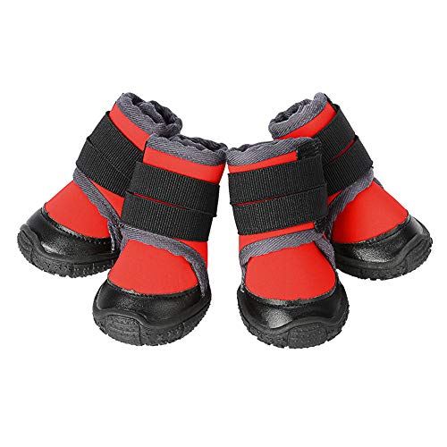 PETLOFT Botas para Perros, 4pcs Antideslizante Botas Perro con Correa de Cierre Adjustable para Perros Pequeños Medianos Grandes, Fácil de Poner Perro Protector Pata (M, Rojo)