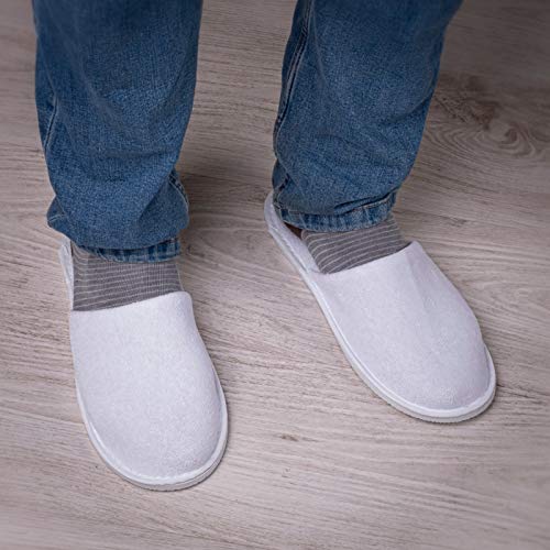 PimPam Factory - Pack de 2 Zapatillas de Rizo de Algodón, Color Blanco | Lavables | Pantuflas para Hotel, SPA, Casa, Viaje | Unisex| Ideal para Invitados y Huéspedes | Fabricado en España