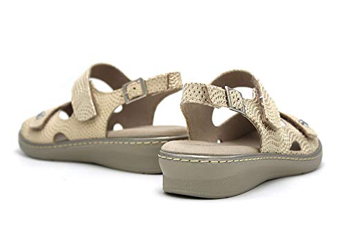 PITILLOS - Sandalias de Piel con Velcro Suela de Goma, Plantilla Extraible, Ancho Especial, para: Mujer Color: Oro Talla:37