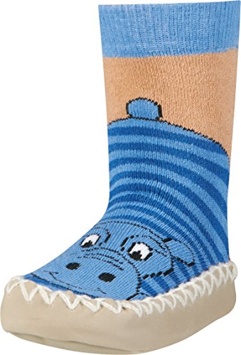 Playshoes Zapatillas con Suela Antideslizante Hippopotamus Pantuflas, Opaco, no transparente, Azul Blau 7, 27/30 EU Unisex Niños