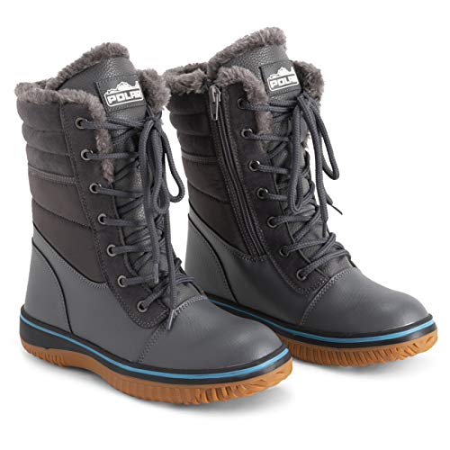 Polar Mujer Espuma De Memoria CEntrast Line Caucho Gum Suela Exterior Impermeable Acolchado Collar Térmica Botas De Nieve - Gris - UK10/EU43 - YC0668