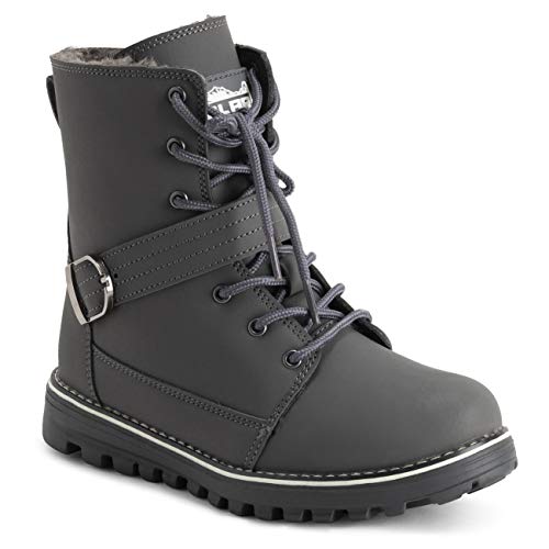 Polar Mujer Espuma De Memoria Motorista Botas De Nieve Piel Sintética Forrada Welted Caucho Suela Exterior Térmica Zapatos - Gris - UK6/EU39 - YC0646