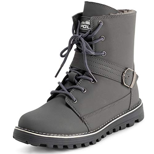 Polar Mujer Espuma De Memoria Motorista Botas De Nieve Piel Sintética Forrada Welted Caucho Suela Exterior Térmica Zapatos - Gris - UK6/EU39 - YC0646