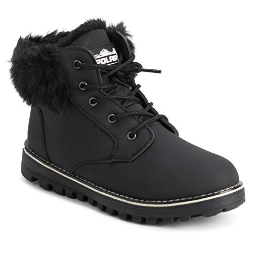 Polar Mujer Espuma De Memoria Motorista Cardy Cuff Botas De Nieve Piel Sintética Forrada Welted Caucho Suela Exterior Térmica Zapatos - Negro - UK8/EU41 - YC0651