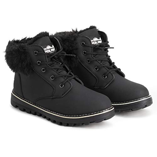 Polar Mujer Espuma De Memoria Motorista Cardy Cuff Botas De Nieve Piel Sintética Forrada Welted Caucho Suela Exterior Térmica Zapatos - Negro - UK8/EU41 - YC0651