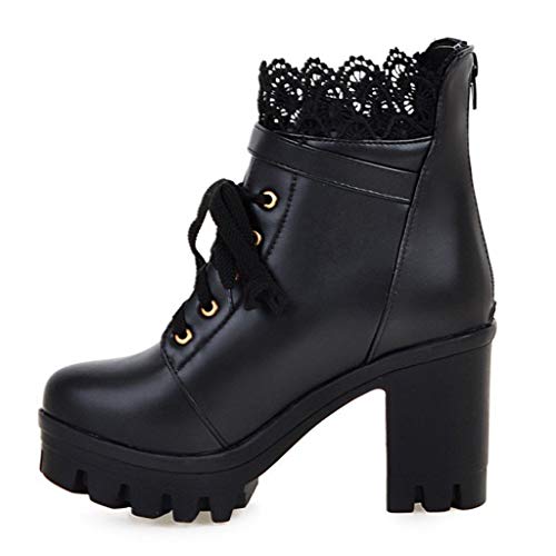 POLP Botines de Tacón Impermeables Mujer Zapatos con Plataforma de tacón Alto con Cordones Botas Cortas Retro Zapatos de Tacón Medio Partido Vestido De Boda con Encaje A la Moda Tacón Grueso