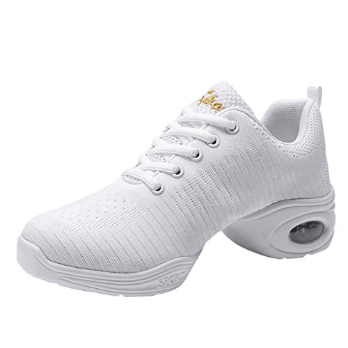 POLP Mujer Zapatos de Baile Jazz Danza Moderna Suave Zapatos de Baile de Transpirable Zapatillas de Deporte Calzado con Cordones Negro Blanco