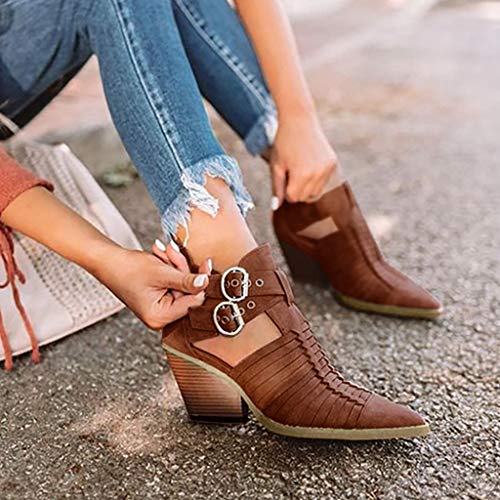 Posional Botas Retro Mujer Remaches de Punta Redonda con Borlas para Ladies Zapatos Casuales Botines de Moda de Tacón Bajo Occidental Efecto Arrugado Invierno Antideslizante Zapatos De Cuero