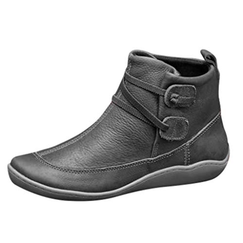 Posional del Zapato - Botines de Tobillo Cuero Vintage para Muejr Botas Impermeables Planos Invierno con Punta Redonda Zapatos de Jovencita Cuña Tacón Brogue Waterproof Boots