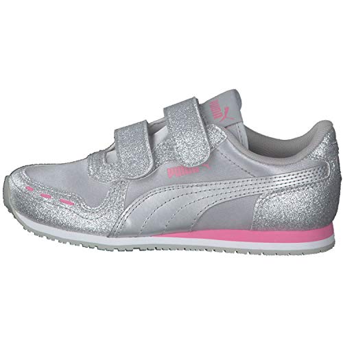 PUMA Cabana Racer Glitz V PS, Zapatillas Muchachas, Silver Silver/Sachet Pink, 28 EU