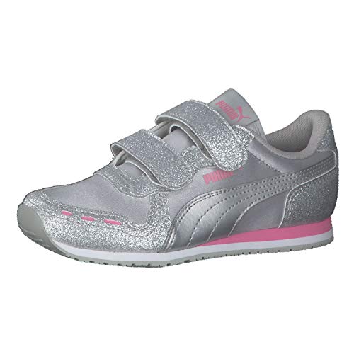 PUMA Cabana Racer Glitz V PS, Zapatillas Muchachas, Silver Silver/Sachet Pink, 28 EU