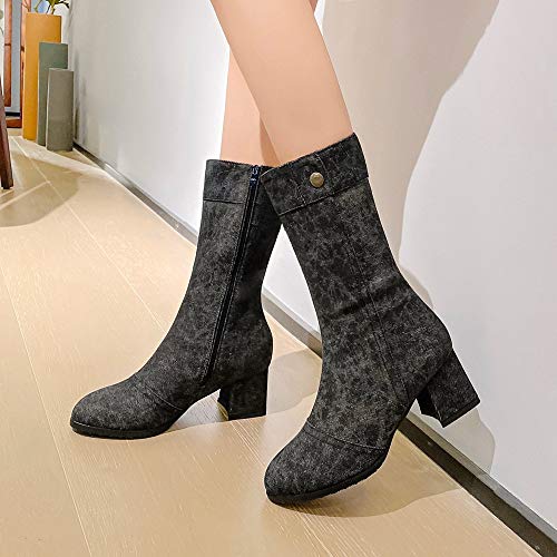 RAZAMAZA Mujer Moda Tacón Ancho Botas Altas Daily Wear Engineer Botas Cremallera Black Numero 35 Asiática