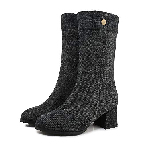 RAZAMAZA Mujer Moda Tacón Ancho Botas Altas Daily Wear Engineer Botas Cremallera Black Numero 35 Asiática