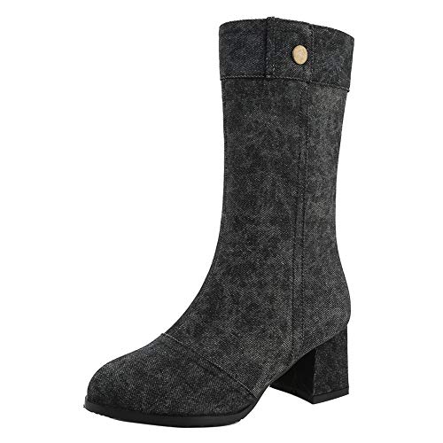 RAZAMAZA Mujer Moda Tacón Ancho Botas Altas Daily Wear Engineer Botas Cremallera Black Numero 35 Asiática