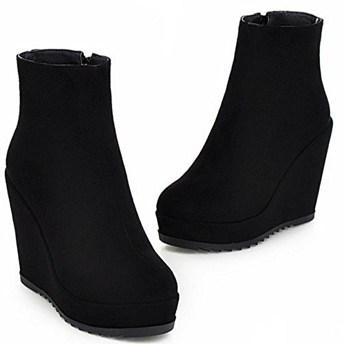 RAZAMAZA Mujer Tacon De Cuna Botines Botas Plataforma Cremallera Zapatos (37 EU,Black)