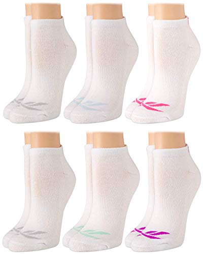 Reebok Women's No-Show Athletic Performance Low Cut Cushioned Socks (6 Pack), Size Shoe Size: 4-10 , Pure White