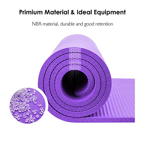 REEHUT Esterilla de Ejercicio NBR Fitness Yoga esterillas – 12 mm Extra Gruesa de Alta Densidad Multiusos para Pilates, Fitness y Entrenamiento con Correa de Transporte (Morado)