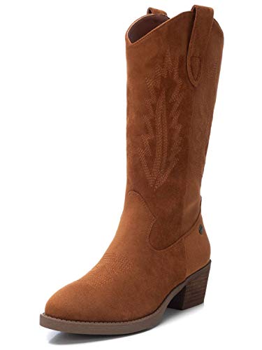 REFRESH - Bota campera de mujer con tacón ancho - Puntera fina - Camel - 37 EU