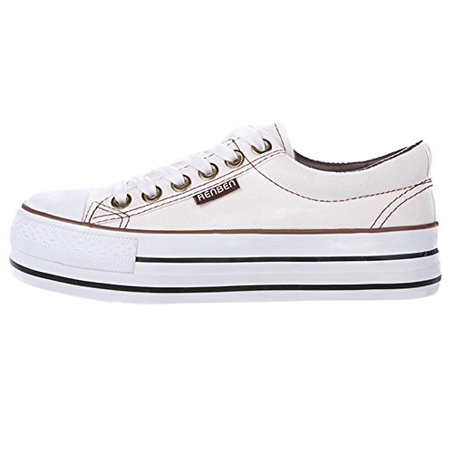 Renben Chicas Mujer Clásico Plataforma Lona Zapatillas Moda Cordón Espadrilla Zapatos Blanco 3196 EU37