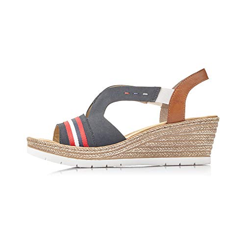 Rieker Mujer Sandalias de Vestir 619S6, señora Sandalias de cuña,Zapatos del Verano,cómodo,tacón Alto,Pazifik,38 EU / 5 UK