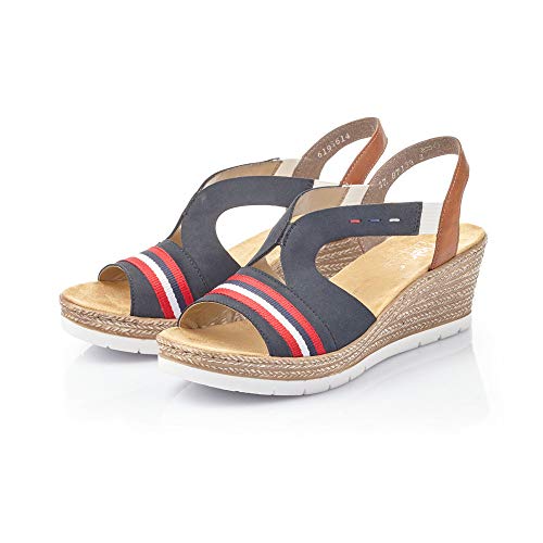 Rieker Mujer Sandalias de Vestir 619S6, señora Sandalias de cuña,Zapatos del Verano,cómodo,tacón Alto,Pazifik,38 EU / 5 UK