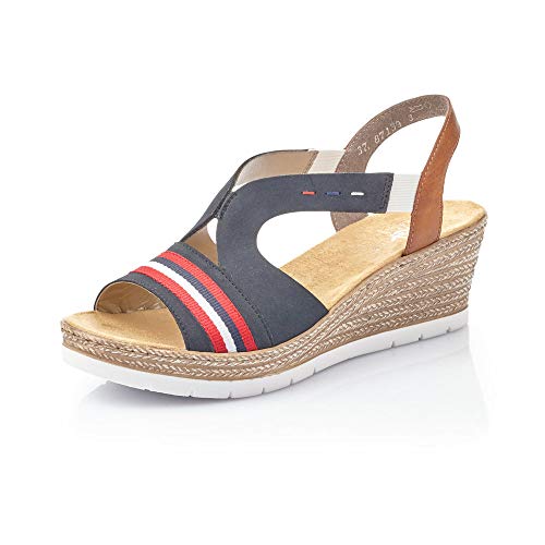 Rieker Mujer Sandalias de Vestir 619S6, señora Sandalias de cuña,Zapatos del Verano,cómodo,tacón Alto,Pazifik,38 EU / 5 UK