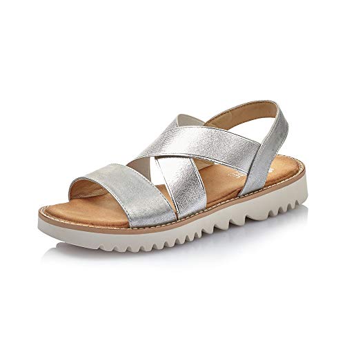 Rieker Mujer Sandalias de Vestir V6463, señora Sandalia de la Plataforma,Zapatos de Verano,cómoda Suela,Suela Gruesa,Silber,37 EU / 4 UK