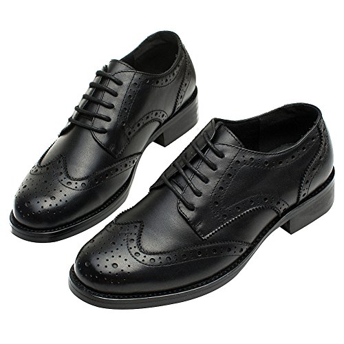 Rismart Mujer Brogue Dedo del Pie Puntiagudo Puntas De ala Oxfords Zapatos De Cordones SN02372(Negro,EU39)