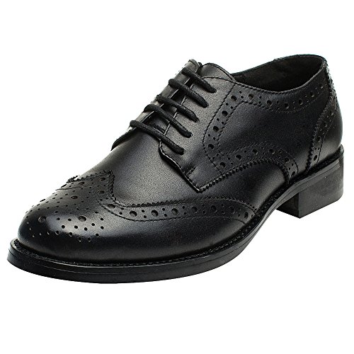 Rismart Mujer Brogue Dedo del Pie Puntiagudo Puntas De ala Oxfords Zapatos De Cordones SN02372(Negro,EU39)