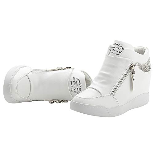 rismart Mujer Cuña Plataforma Botín Elegante Deportivos Zapatillas Zapatos SN15018(Blanco,40.5 EU)