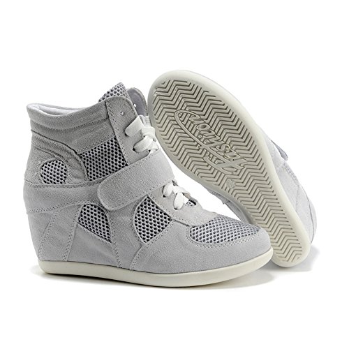 Rismart Mujer Zapatos Formal Oculto Tacón Cuña Gamuza Tela Zapatillas (Gris,EU39)