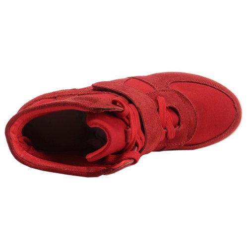 Rismart Mujer Zapatos Formal Oculto Tacón Cuña Gamuza Tela Zapatillas (Rojo,EU37)