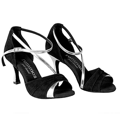 Rummos Mujeres Zapatos de Baile R304 024-009 - Material: Nobuk/Cuero - Color: Negro/Plateado - Anchura: Normal - Tacón: 60R Flare - Talla: EUR 38