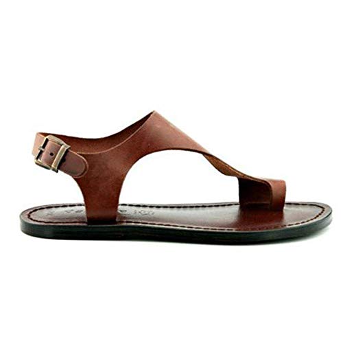 RWX Sandalias de playa ortopédicas zapatos de cuero de la PU zapatillas de verano pie casual cómodo transpirable tacón plano, para las mujeres que sufren de tarros marrón-39